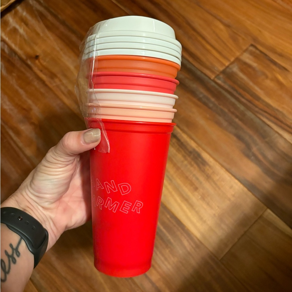 Starbucks Reusable Hot Cups Set of 6 | Red Orange Holiday Coffee Cups 16oz (A4)